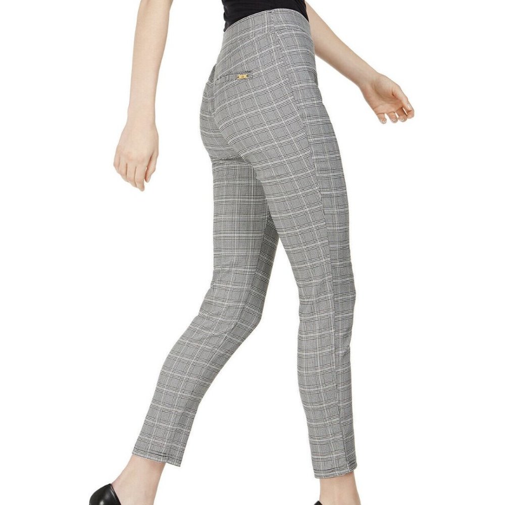 Calvin Klein Black White Plaid Pull-On Flat Front Stretch Ankle Pants Womens 14
